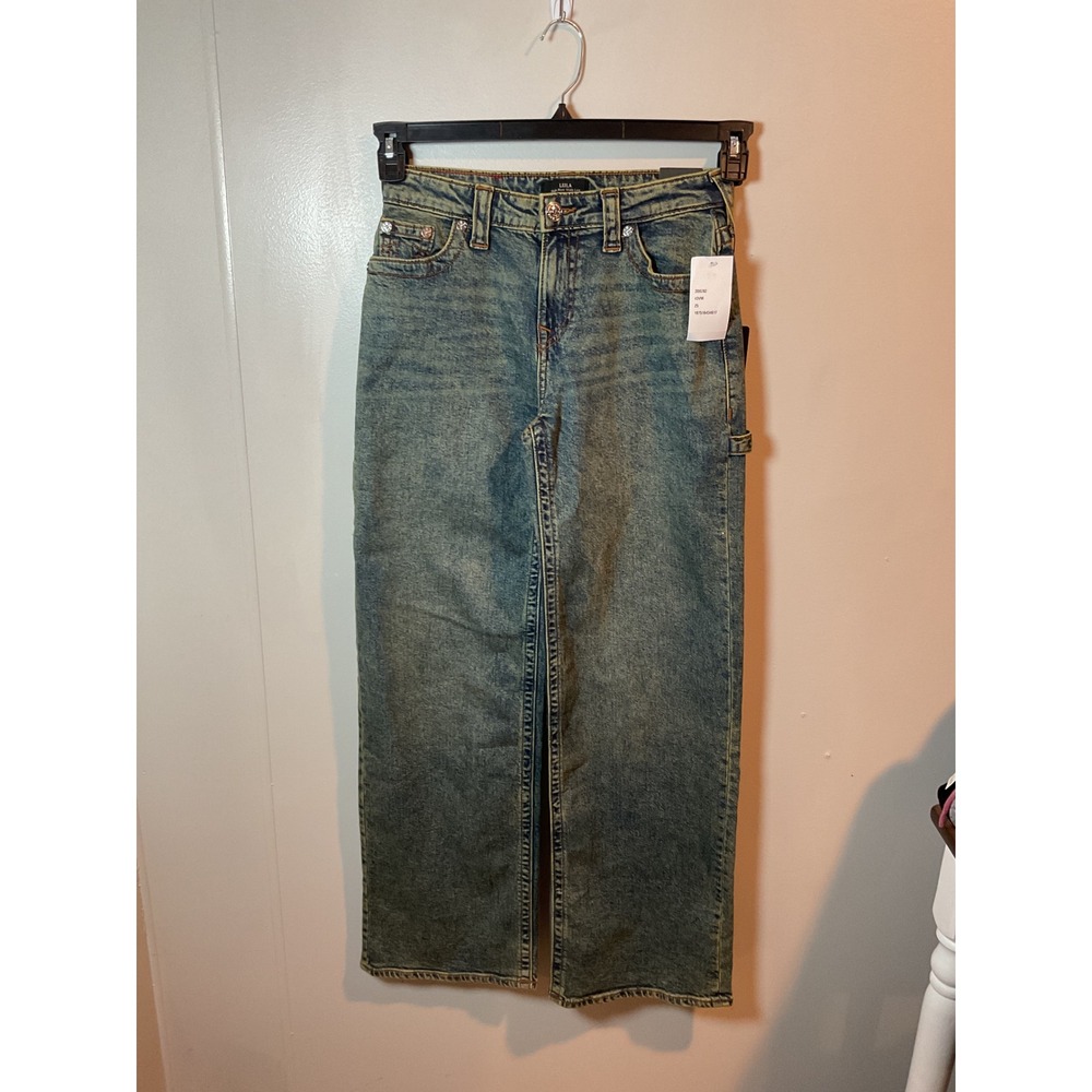 True Religion LEILA High Rise Wide Leg Carpenter Jeans W25 Acid Wash Blue - Picture 2 of 10